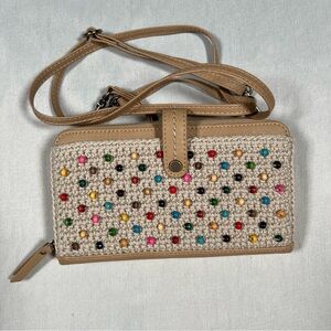 Saks Fifth Avenue Beaded Crochet Crossbody Wristlet Wallet Women’s